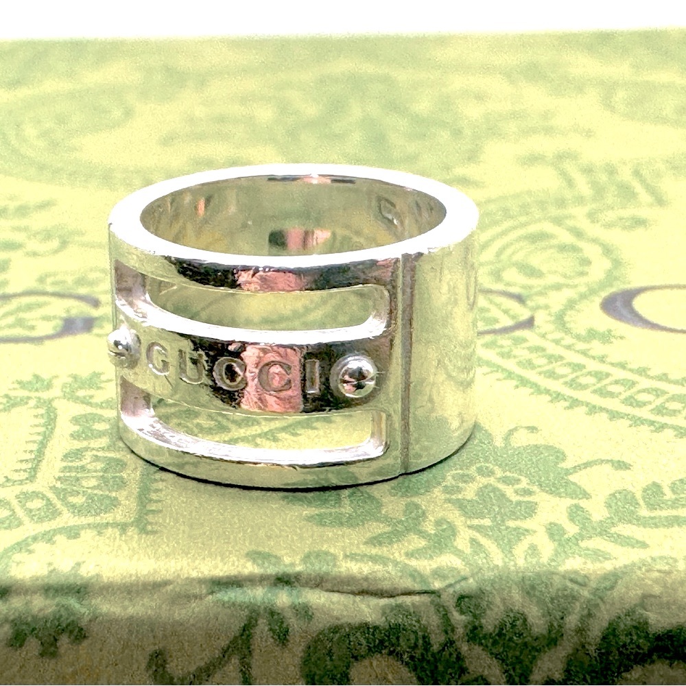 Gucci Cutout Logo Ring 925 Size 5- 5.5 Vintage Stamped ★1087 AL Italy .5 in Band - Picture 6 of 8